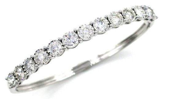 3.14 Carat 14 Karat White Gold Diamond Bangle Bracelet