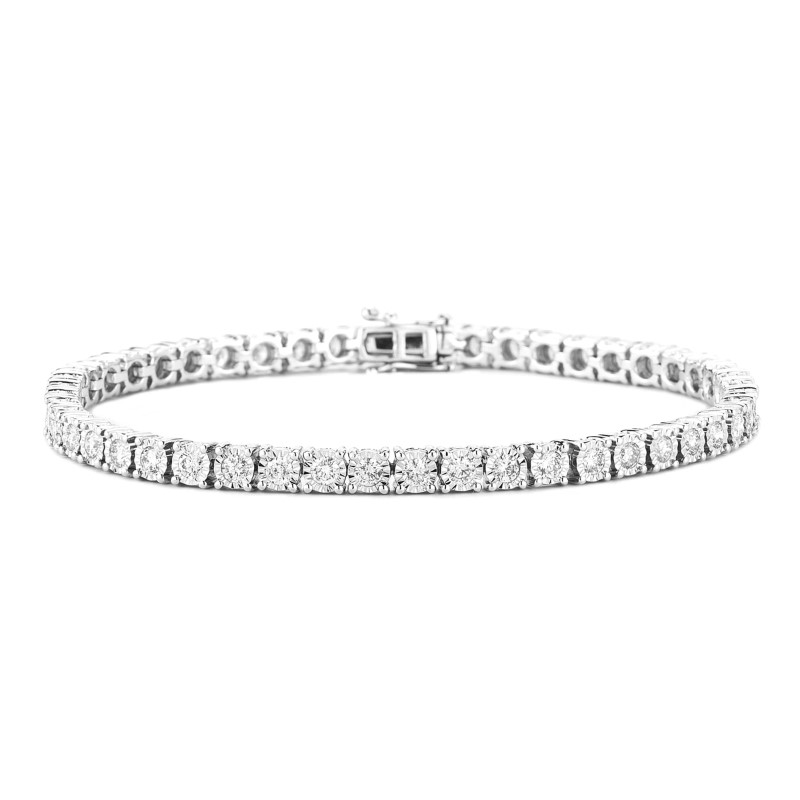 14 Karat White Gold Diamond Link Bracelet Measuring 7" Long