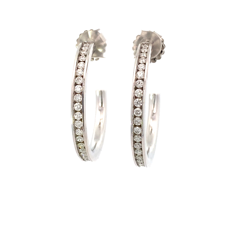Fourteen (14) Karat White Gold Diamond Hoop Earrings