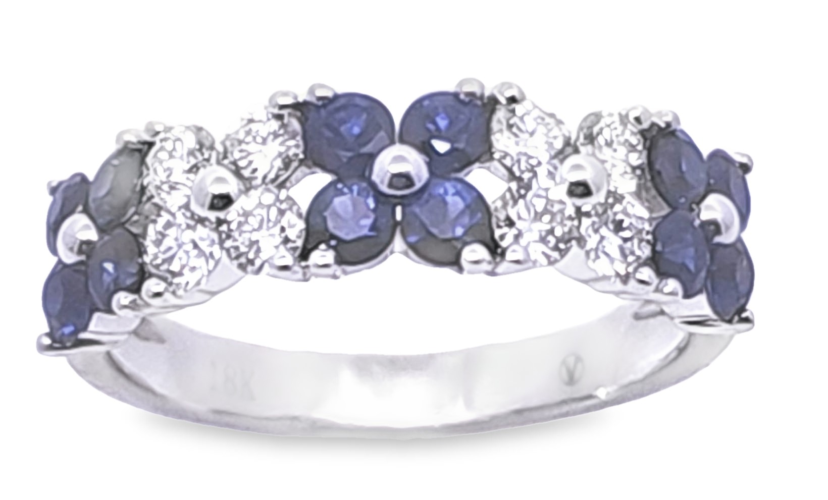 Alternating Diamond And Blue Sapphire Flower Band