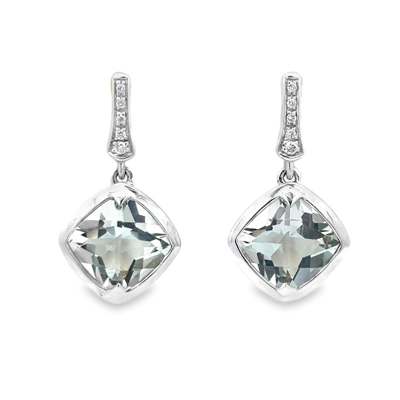 Estate Diamond And Aquamarine Dangle Earrings