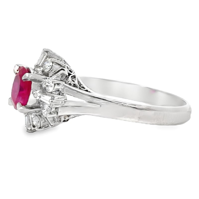 Estate Platinum Round Ruby And Diamond Ring