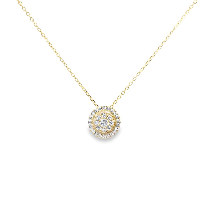 Round Diamond Cluster Halo Pendant Necklace