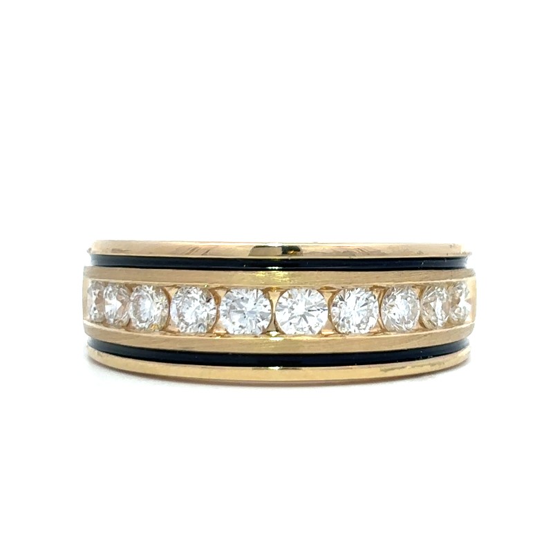 Diamond And Black Enamel Wedding Band