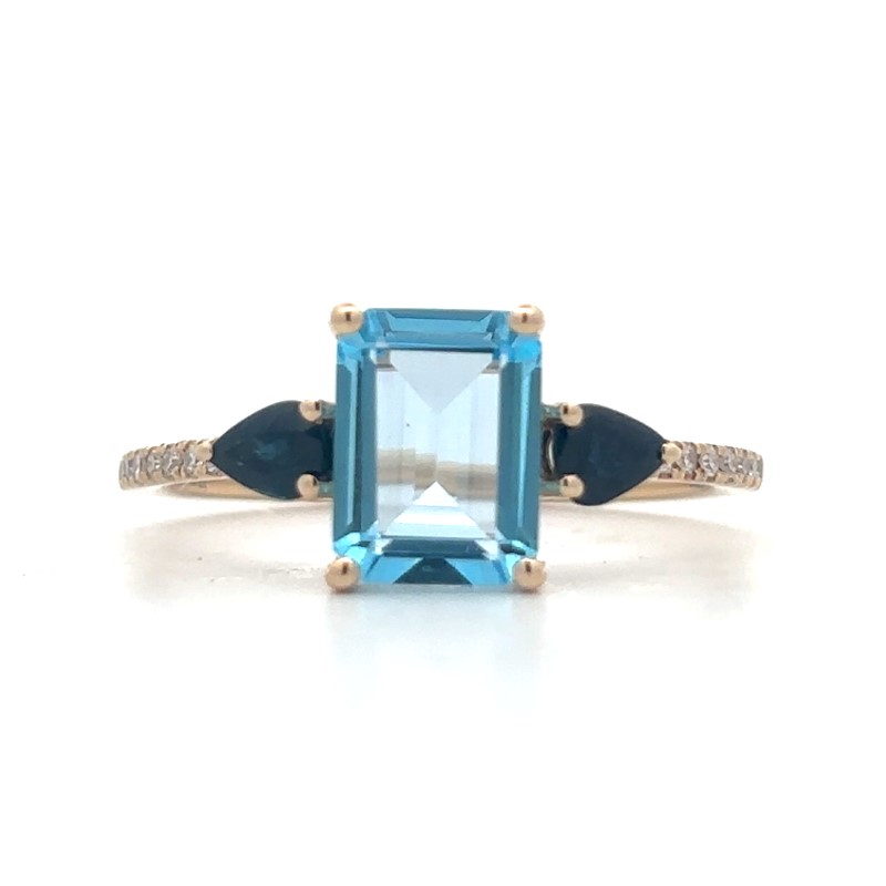 Swiss Blue Topaz  Blue Sapphire And Diamond Ring