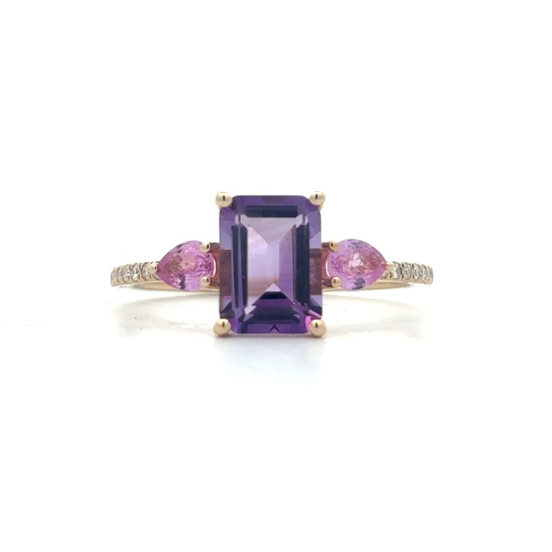 Amethyst  Pink Sapphire And Diamond Ring