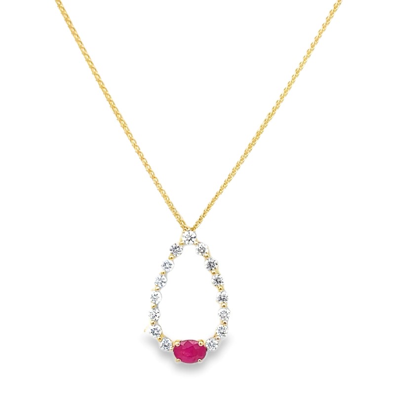 Ruby And Diamond Teardrop Pendant Necklace
