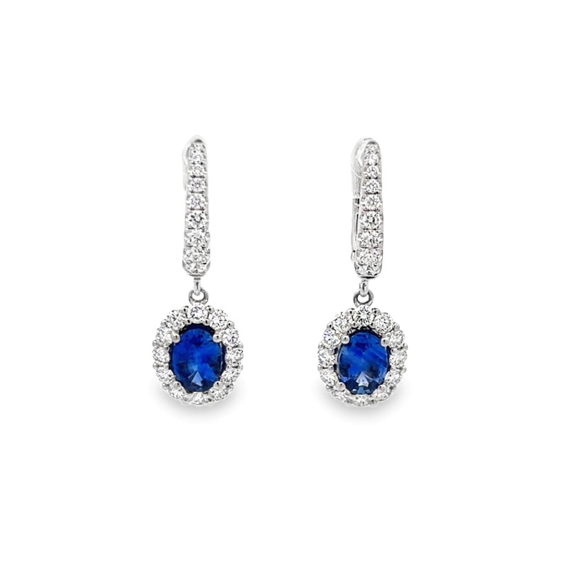 Blue Sapphire And Diamond Halo Dangle Earrings