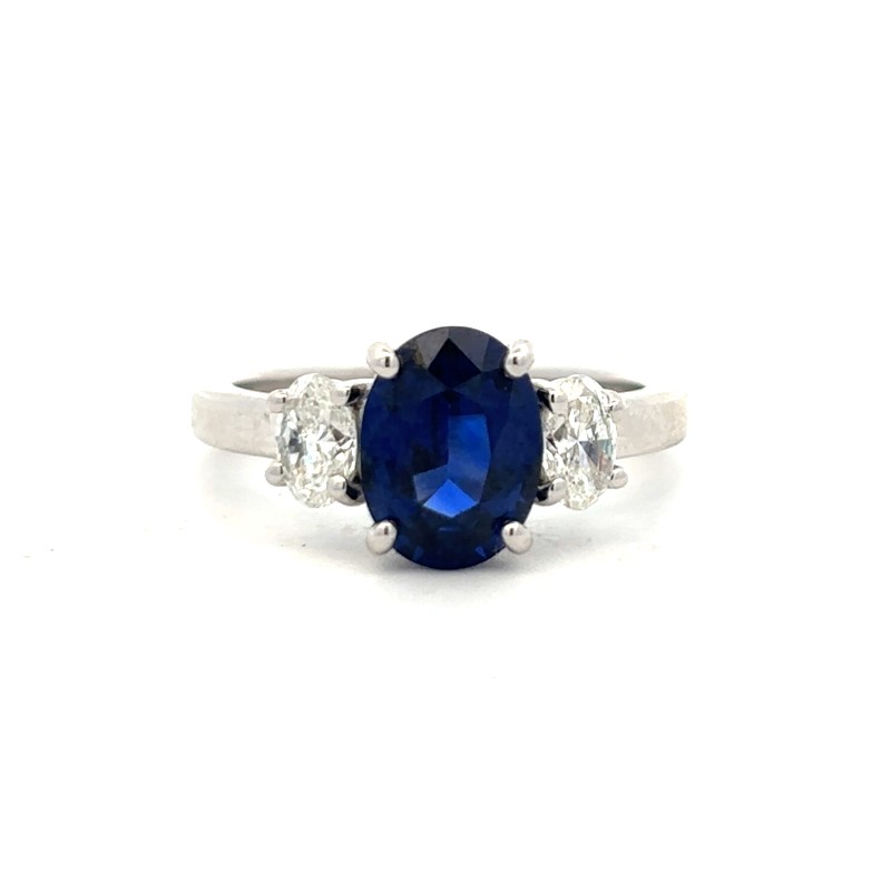 Oval Blue Sapphire And Diamond 3 Across Ring