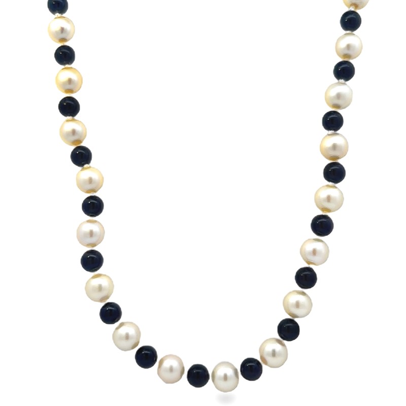 Estate Pearl And Black Onyx Necklace