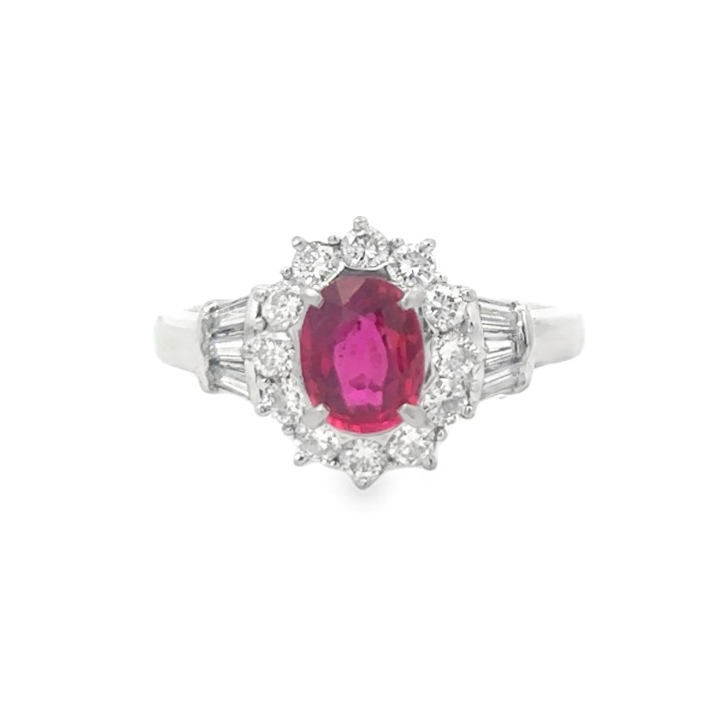 Estate Platinum Ruby And Diamond Halo Ring