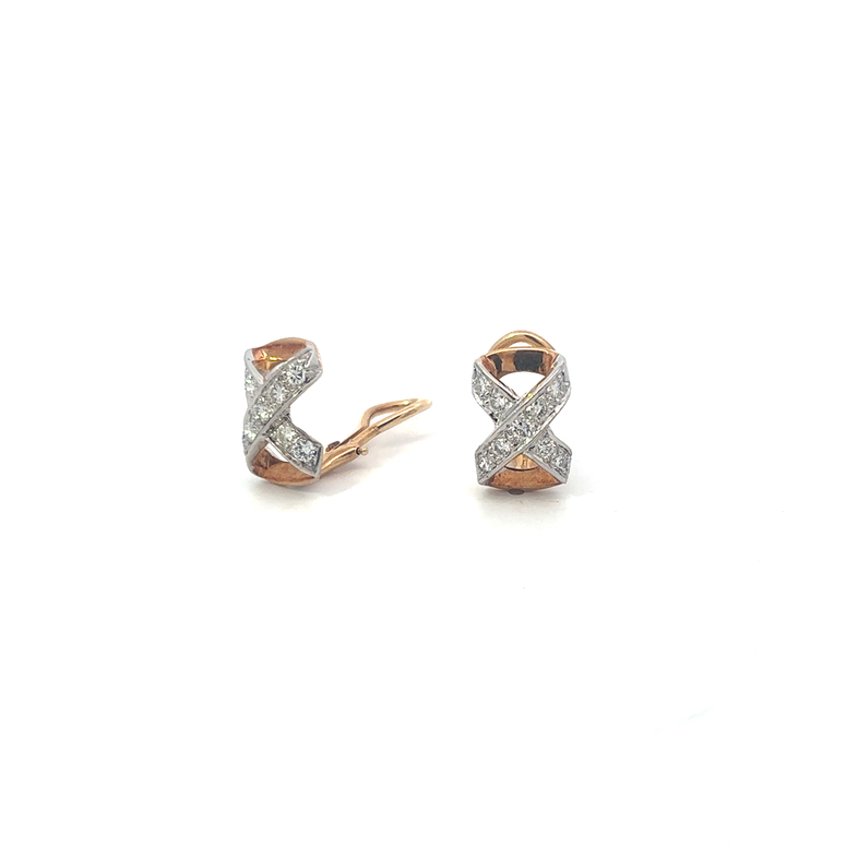 Estate Diamond X Clip On Earrings