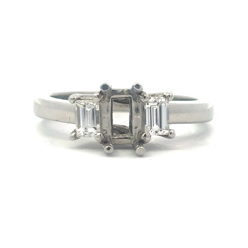 Platinum Emerald Cut Diamond Semi Mount Ring