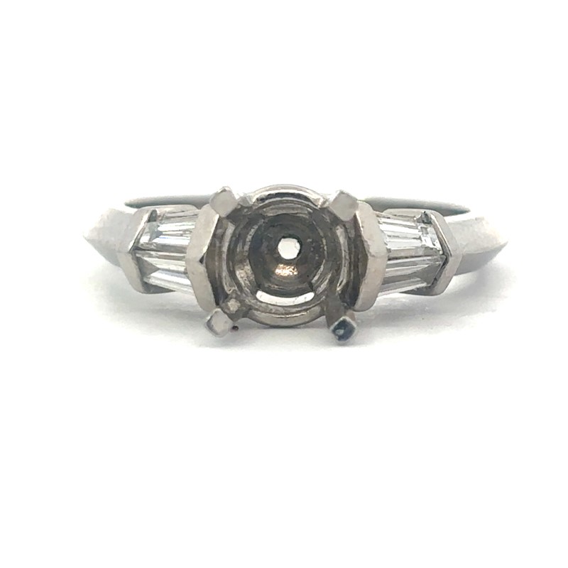 Platinum Baguette Diamond Semi-Mount Ring