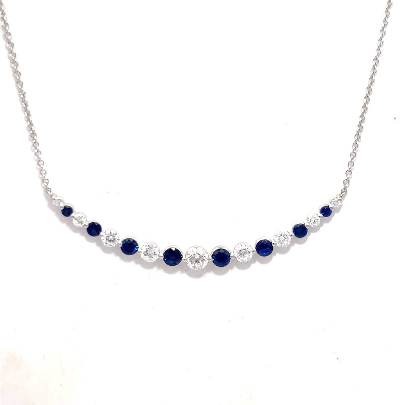 Diamond And Blue Sapphire Bar Necklace