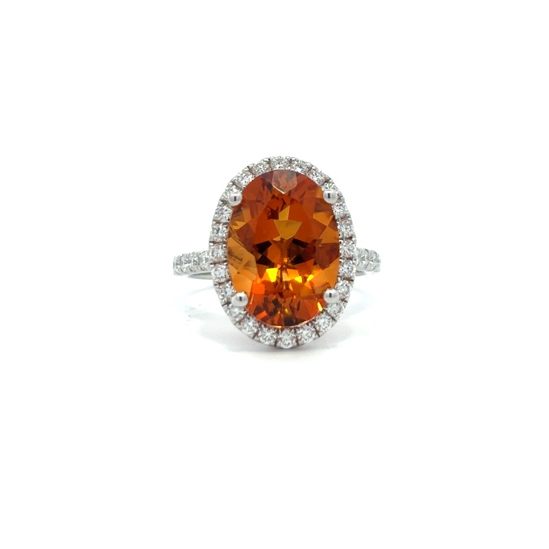 Oval Citrine and Diamond Halo Ring