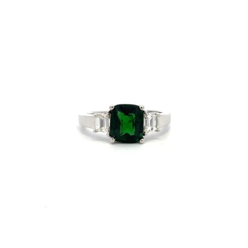 Tsavorite and Diamond 3 Stone Ring