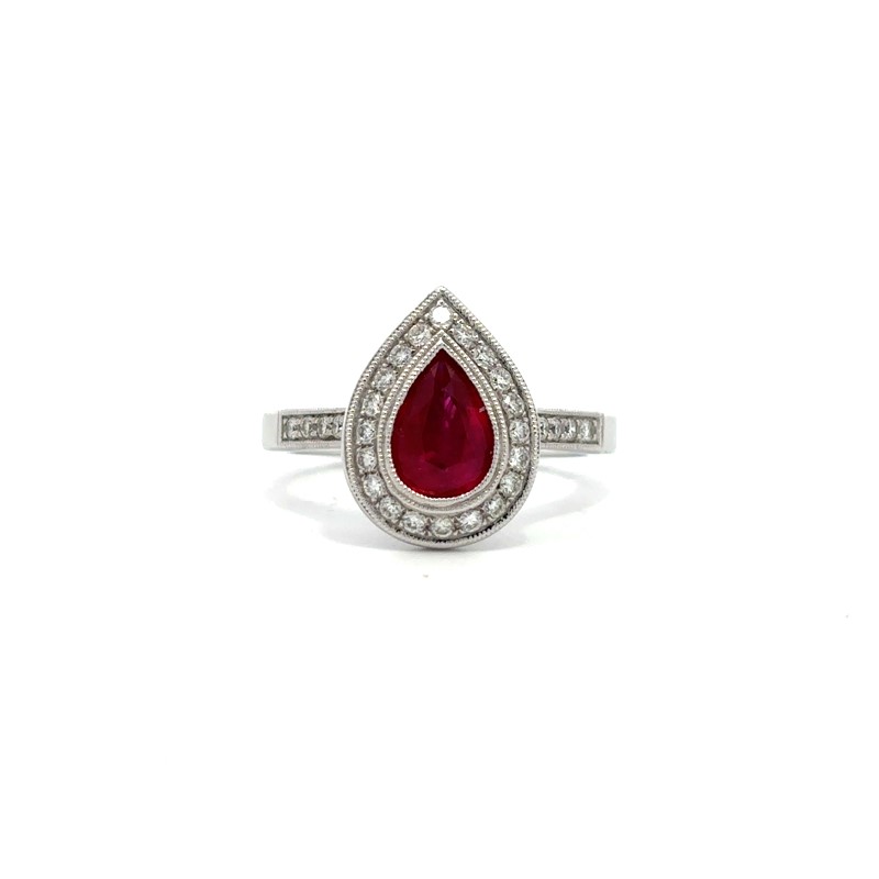 Pear Shaped Ruby and Diamond Ring