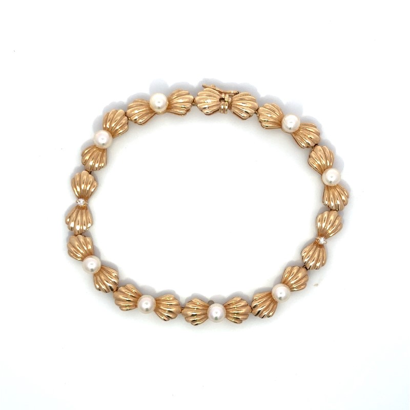 Estate Pearl And Diamond Bracelet