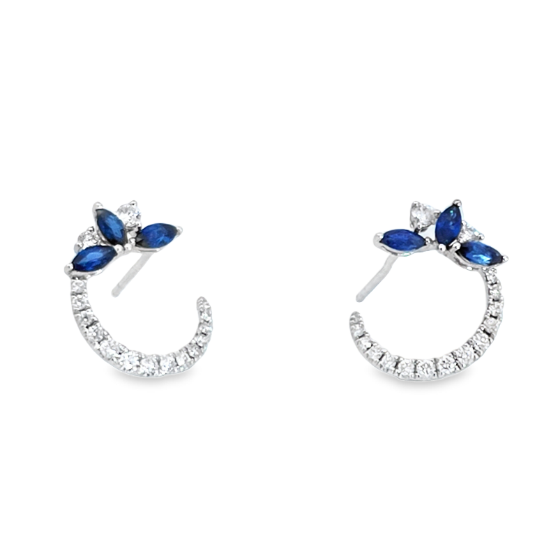 Blue Sapphire And Diamond C Shaped Earrings Blue Sapphire And Diamond C Shaped Earrings