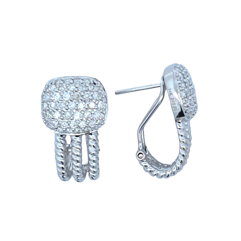 Estate Square Pave Diamond Earrings