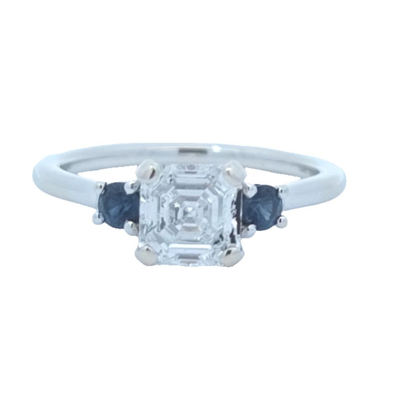 Estate GIA Diamond And Blue Sapphire Diamond Ring