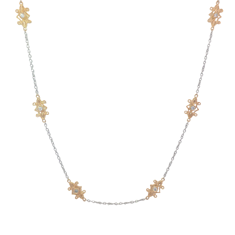 Two Tone Diamond Station Necklace Two Tone Diamond Station Necklace