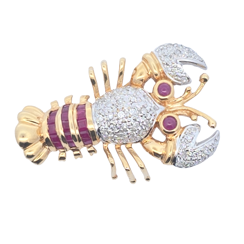 Estate Diamond And Ruby Lobster Pin / Pendant