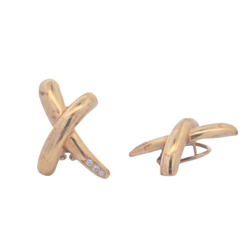 Estate Domed "X" Diamond Earrings