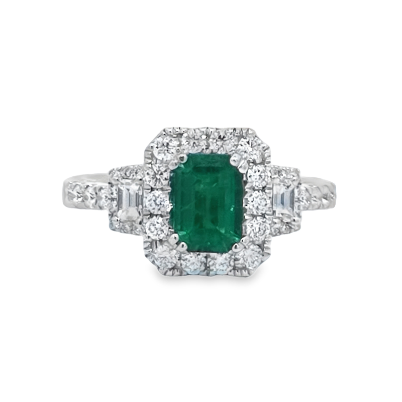 Emerald And Diamond Halo Ring