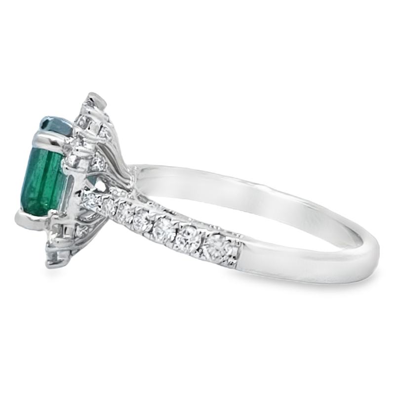 Emerald And Diamond Halo Ring