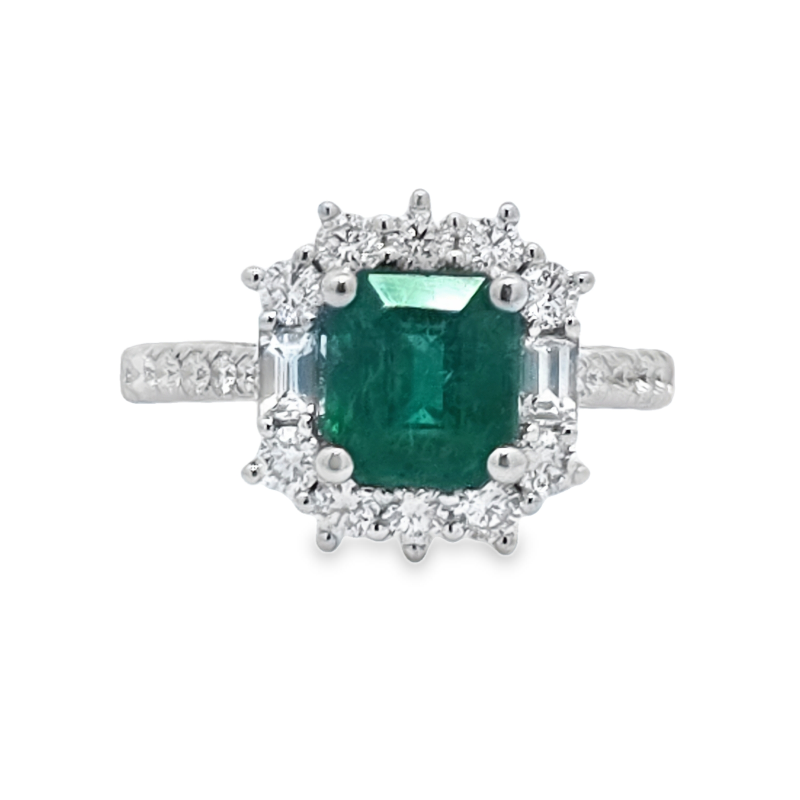 Emerald And Diamond Halo Ring