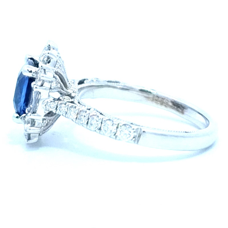 Blue Sapphire And Diamond Halo Ring