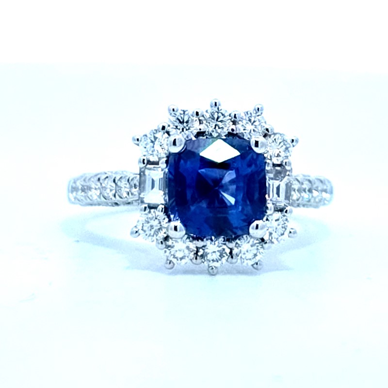 Blue Sapphire And Diamond Halo Ring
