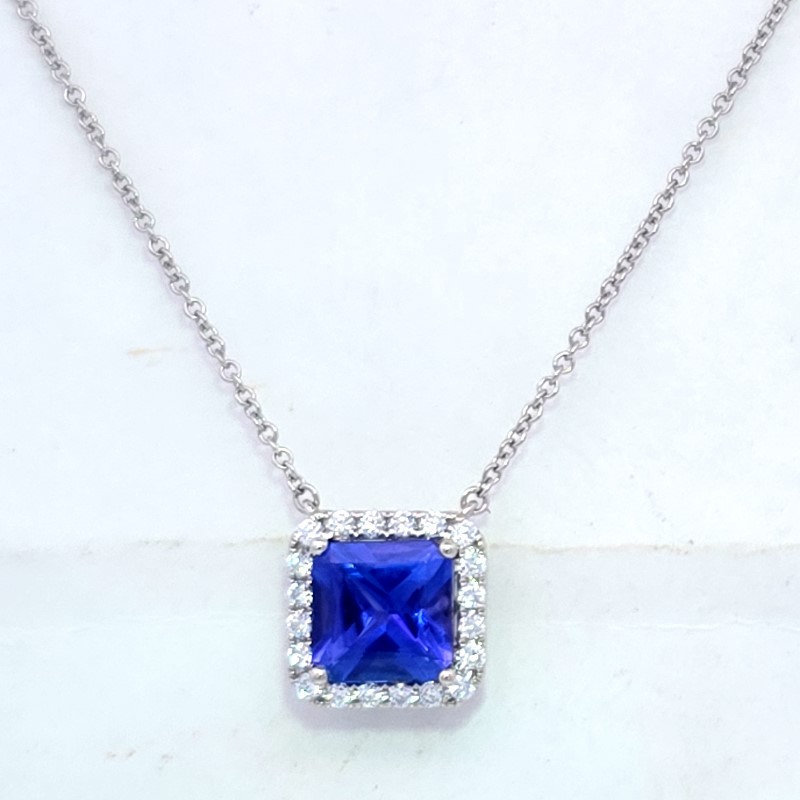 Tanzanite And Diamond Halo Necklace