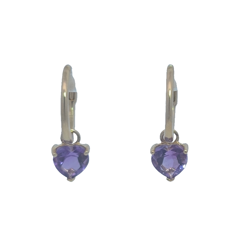 Heart Shaped Amethyst Huggies