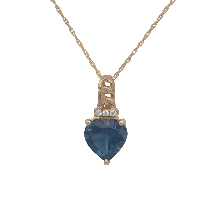 Heart Shaped London Blue Topaz And Diamond Necklace