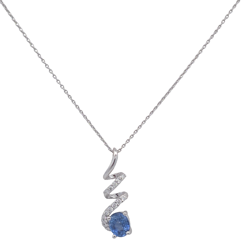 Blue Sapphire And Diamond Swirl Pendant Necklace