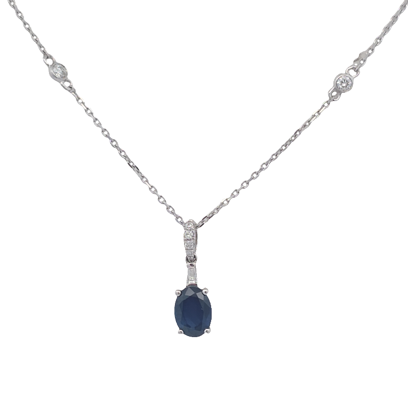 Blue Sapphire And Diamond Pendant Necklace