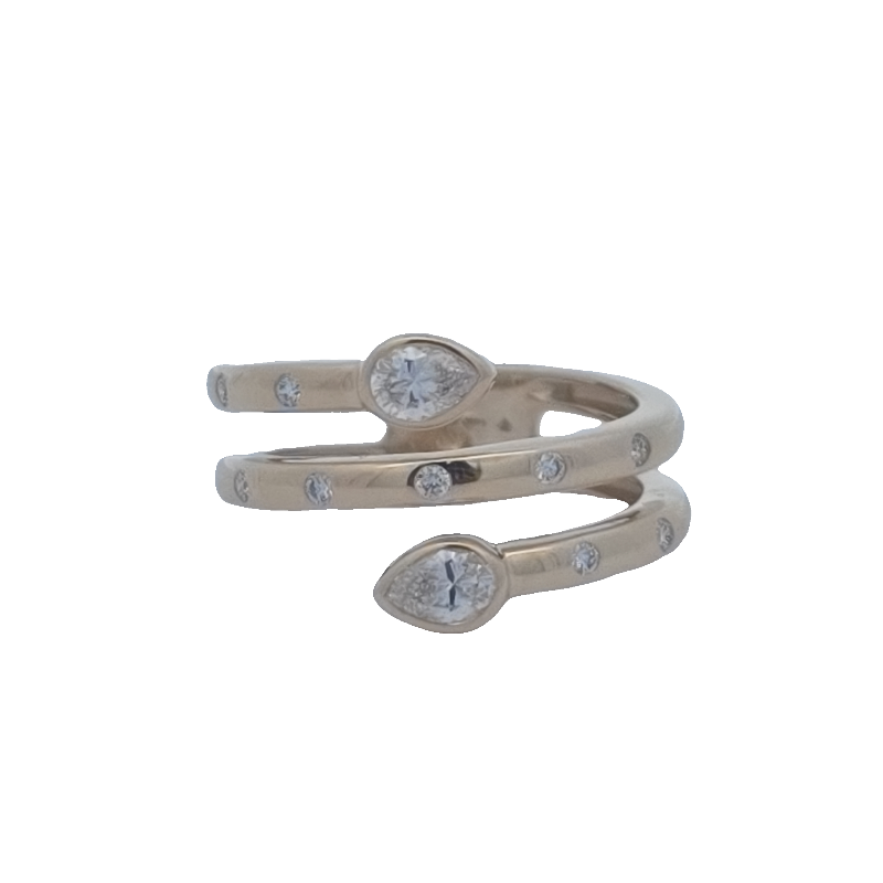 Three Row Diamond Bypass Ring