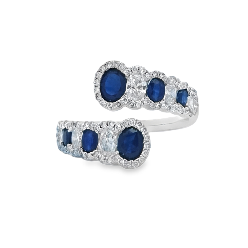 Oval Blue Sapphire And Diamond Bypass Ring