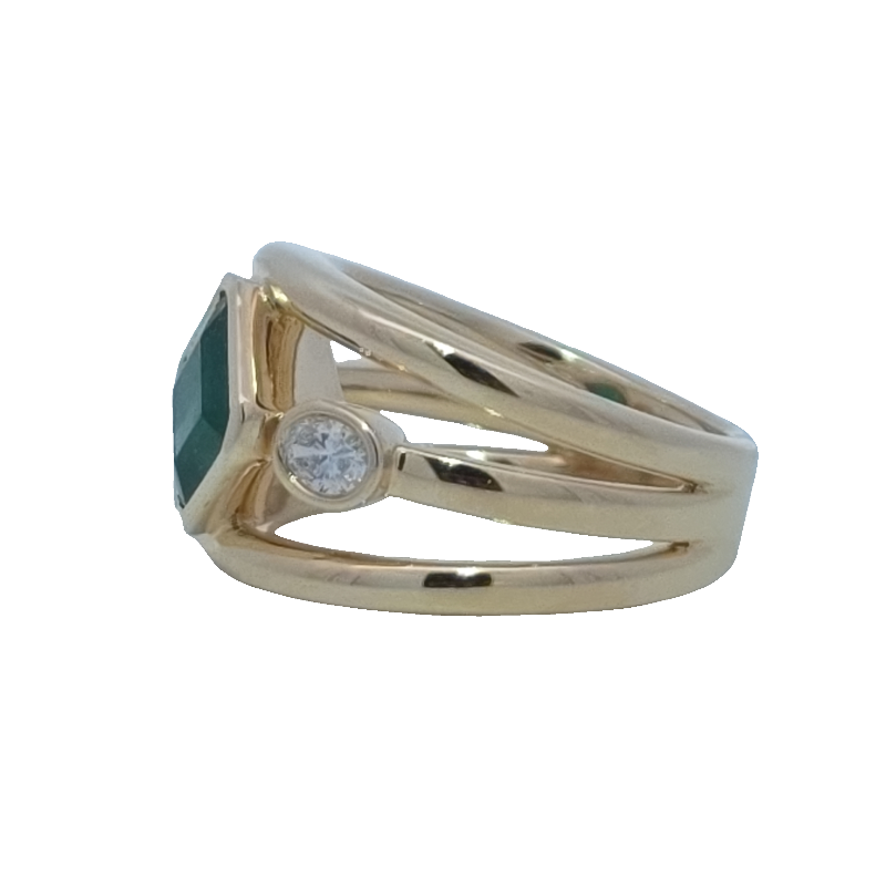 Wide Emerald And Diamond Ring