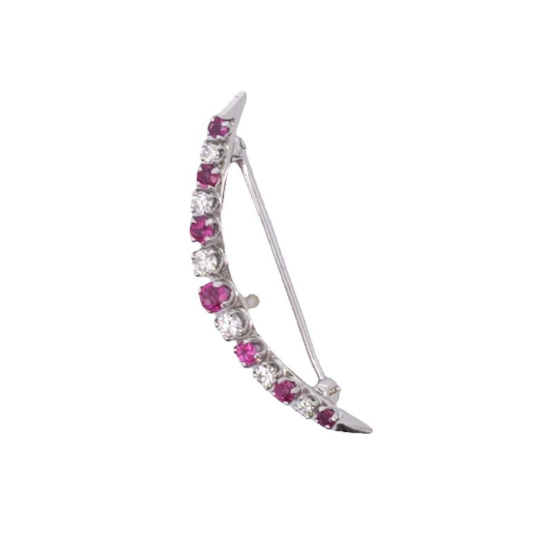 Estate Ruby And Diamond Crescent Shaped Pin