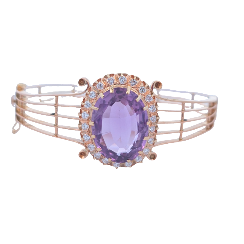 Estate Rose Gold Victorian Era Amethyst And Diamond Bangle