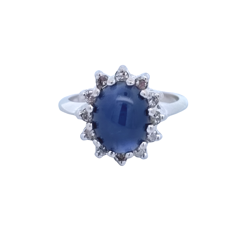 Estate Star Blue Sapphire And Diamond Ring