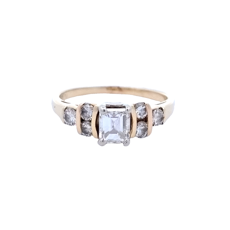 Estate Emerald And Full Cut Diamond Ring