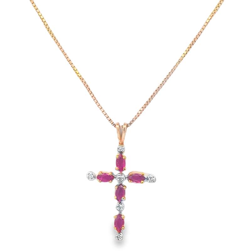 Estate Pink Sapphire And Diamond Cross Pendant Necklace