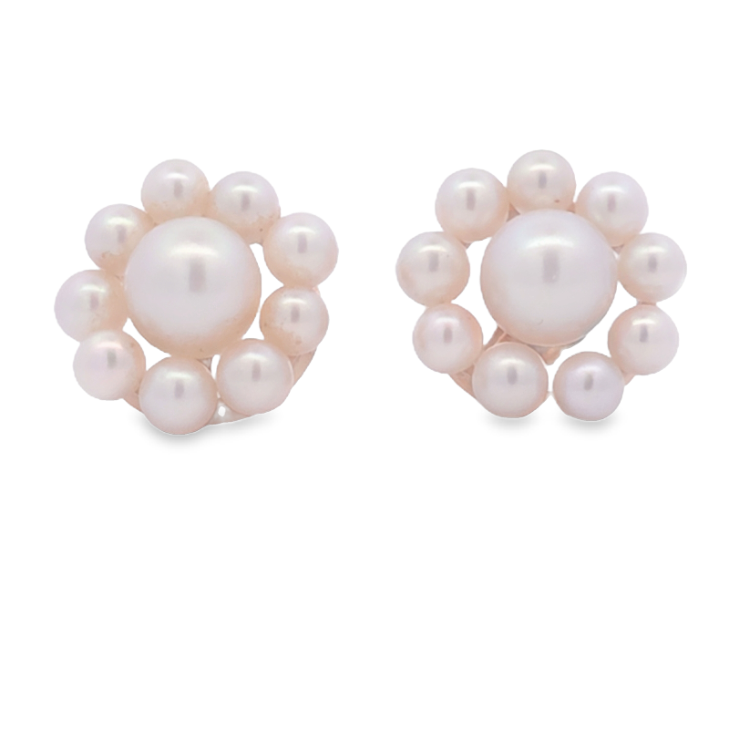 Estate Pearl Cluster Stud Earrings