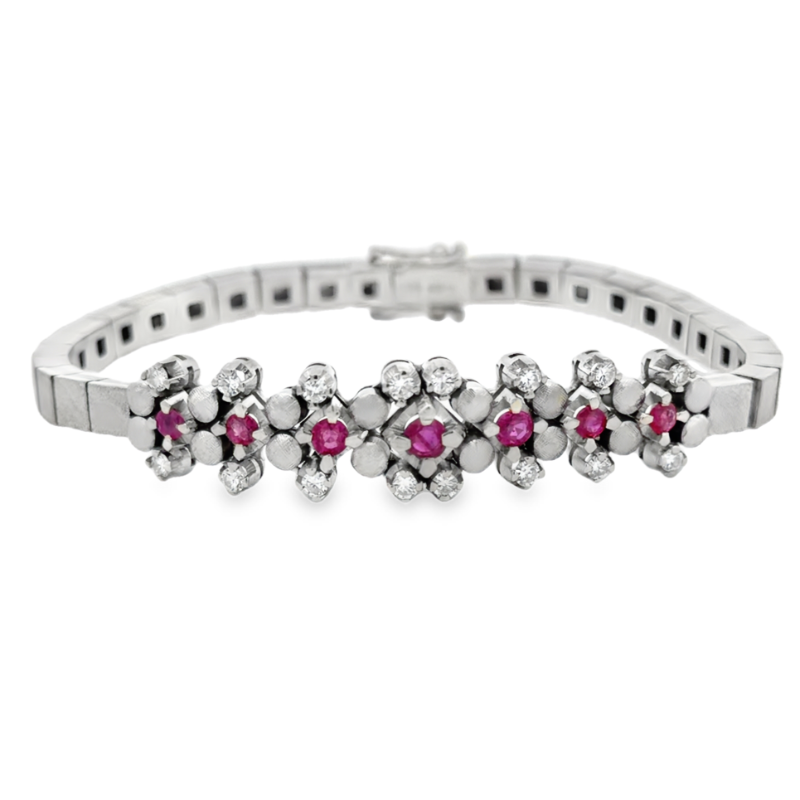 Estate Ruby And Diamond Link Bracelet
