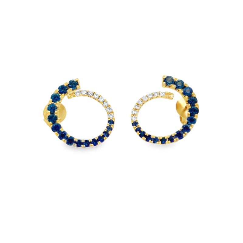 Diamond And Blue Sapphire Open Circle Earrings